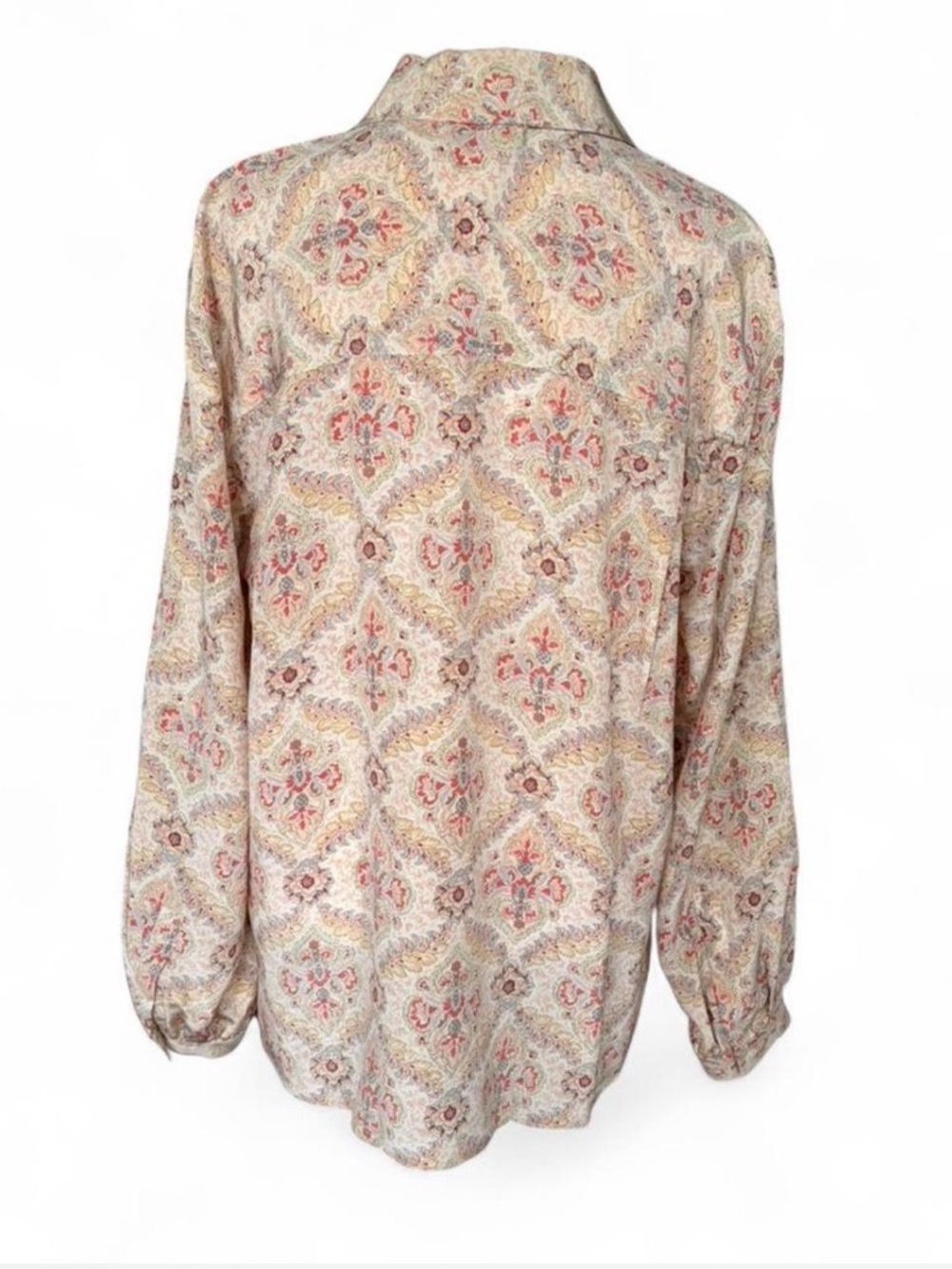 Vintage Liz Claiborne Cream and Pink Floral Medallion 100% Silk Blouse - Picture 2 of 6